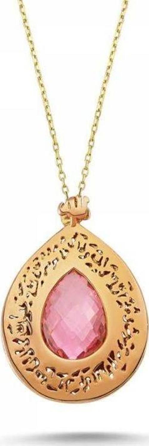 Altın TESİR Kolye Pembe Kuvars Taşlı