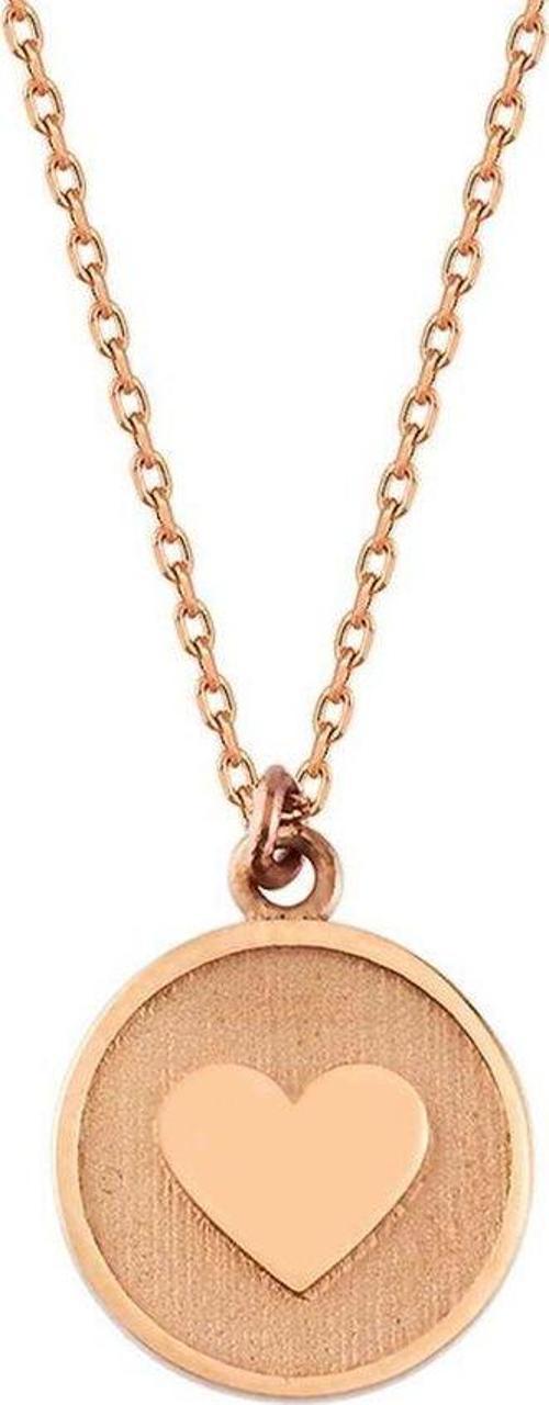 Kalp'li Altın Kolye 14K Rose Gold Yuvarlak