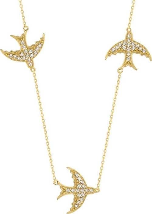 Kırlangıç Altın Kolye 14K Gold Taşlı