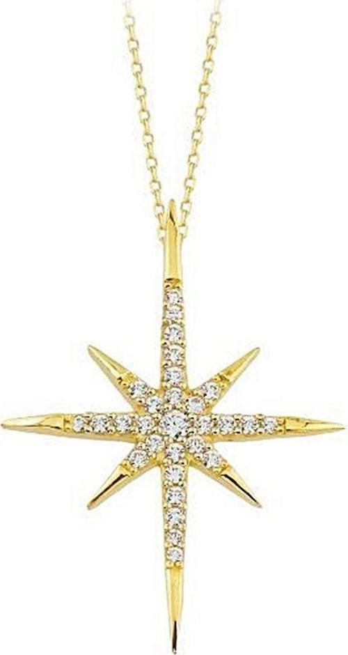 Kutup Yıldızı Altın Kolye 14K Gold Taşlı