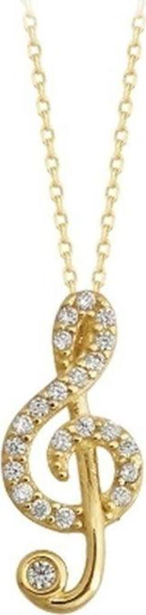 Müzik Notası Altın Kolye 14K Gold Taşlı