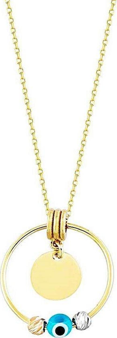 Nazarboncuk Altın Kolye 14K Halka Dorikalı