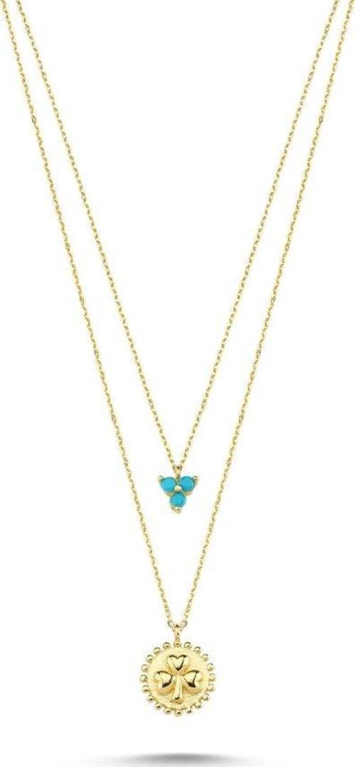 Altın Cemre Kolye 14K Papatyalı Firuze Taşlı