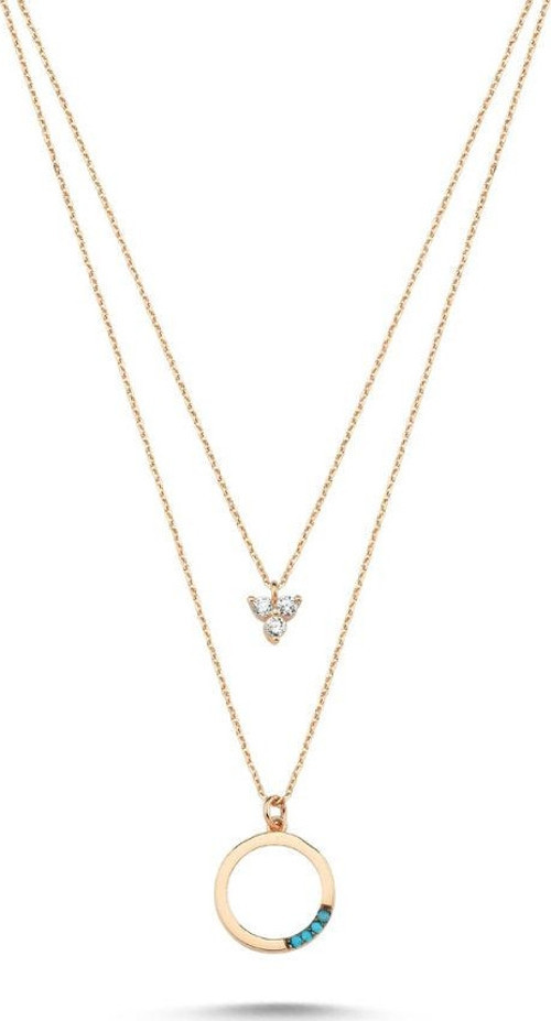 Altın Cemre Kolye Rose 14K Halkalı Firuze