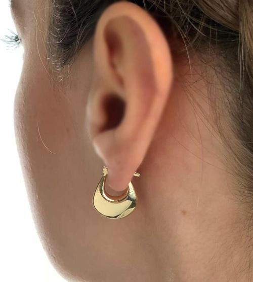 Altın Küpe 14K 585 Parlak Çanta Tasarım 1.8 cm Küpe Bombeli