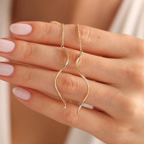 14 Ayar Altın Sallama Küpe Fold 6.0 cm