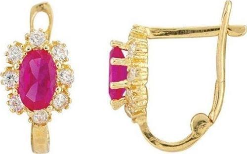 Altın Çocuk Küpe 14 Ayar Ruby Taşlı