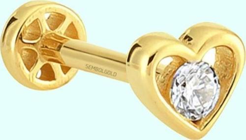 Altın Kalp Tektaş Tragus Piercing 14 Ayar