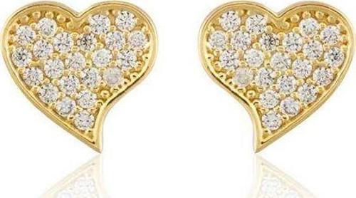 Altın Kalp Küpe Çivili 14K Gold