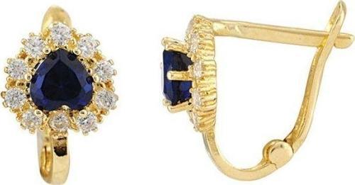 14 Ayar Altın Mavi Taşlı Kalp Çocuk Küpe