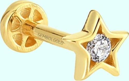 Altın Taşlı Yıldız Tragus Piercing 14 Ayar