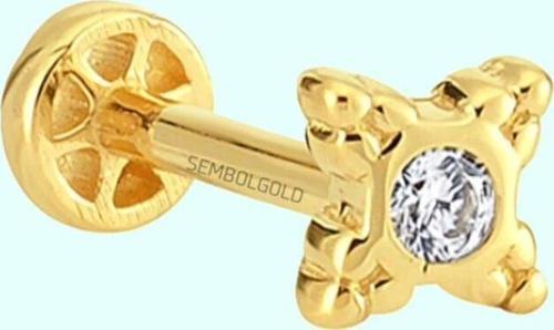 Altın Taşlı Tragus Piercing 14 Ayar