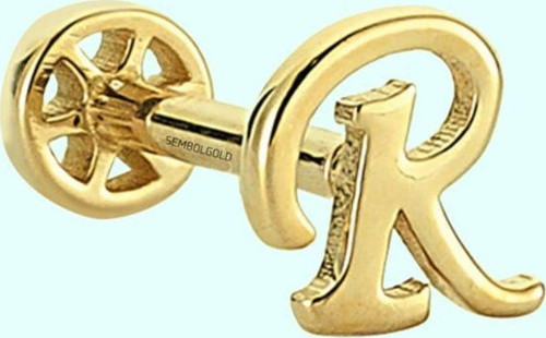Altın Piercing -R- Harf 14 Ayar Tragus