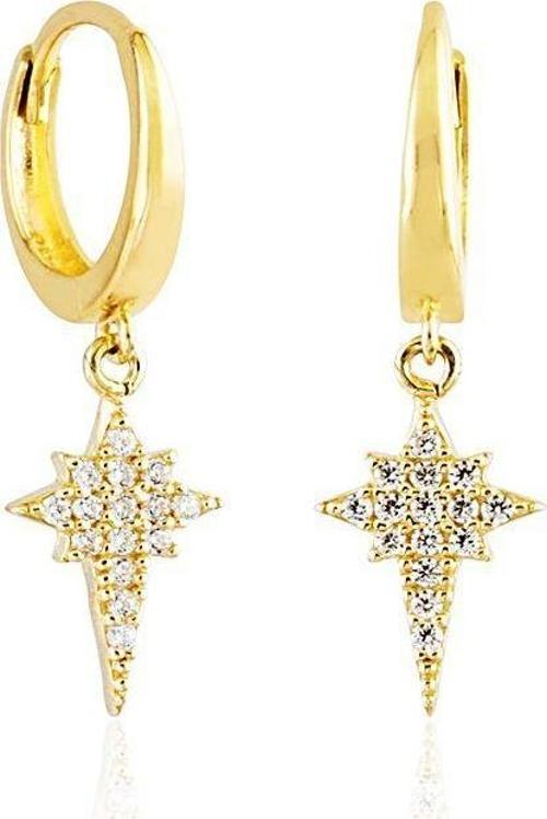 Kutupyıldızı Altın Sallantılı Küpe 14K Gold Taşlı