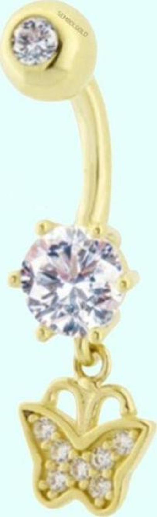 Altın Göbek Piercing 14 Ayar Sallantılı Kelebek