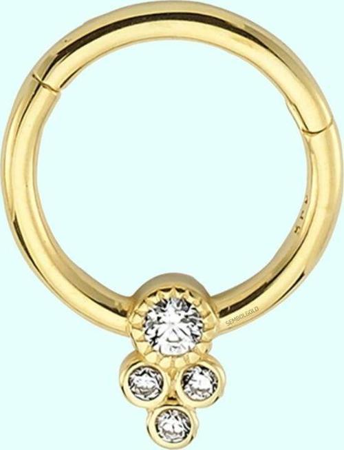 Altın Halka Piercing Dört Taş Tohum 14 Ayar