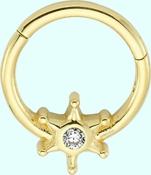 Altın Halka Piercing Tektaş Yıldız 14 Ayar