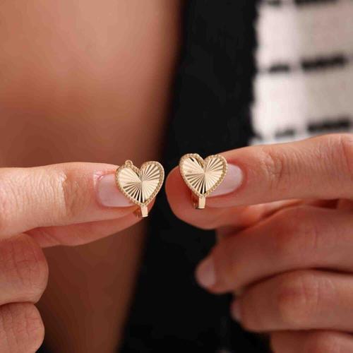 Aynalı Altın Kalpli Küpe