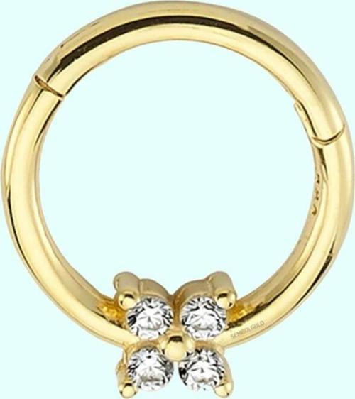Altın Halka Piercing Dört Taş Tohum 14 Ayar