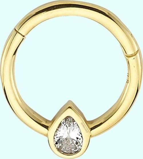 Altın Halka Piercing Damla Tektaş 14 Ayar