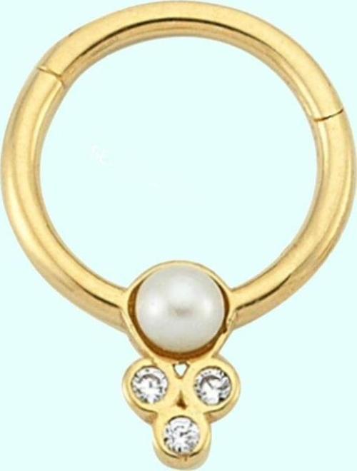 Altın Halka Piercing İnci Form 14 Ayar