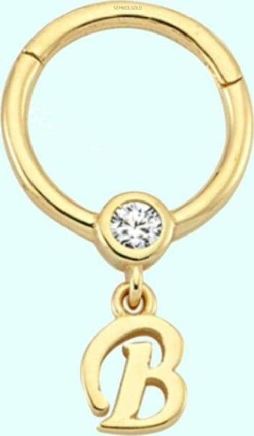Altın Halka Piercing -B- Harf 14 Ayar