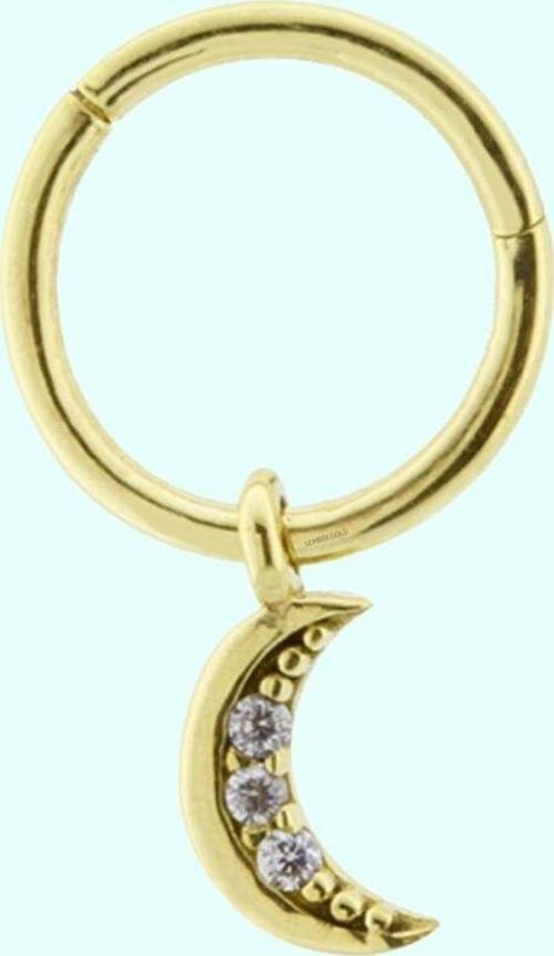 Altın Halka Piercing Taşlı Ay 14 Ayar