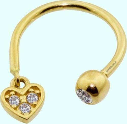 Altın Yarım Halka Kulak Piercing 14 Ayar Kalp'li