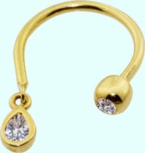 Altın Yarım Halka Kulak Piercing 14 Ayar Damla Taşlı