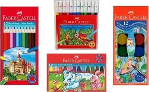 Faber-Castell Anaokulu Kreş Seti - 12Lisulu Boya -12Likuru Boya- 12 Li Pastel By - 12 Li Keçeli Klm