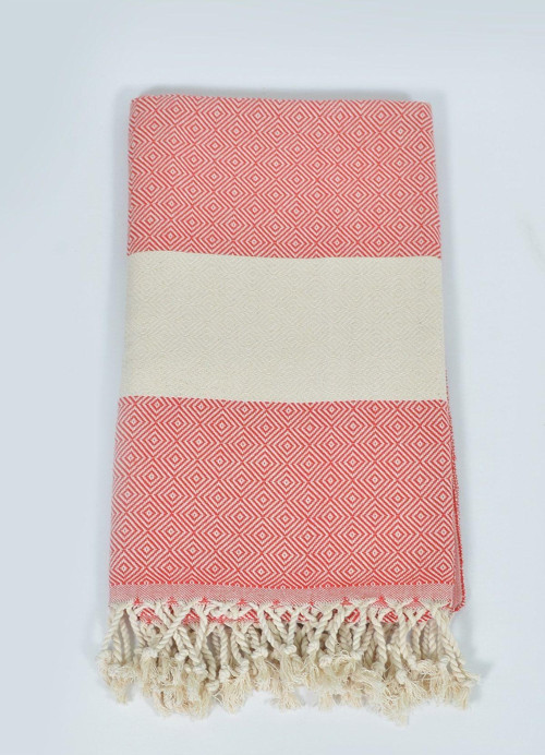Elmas Peştemal Kırmızı) %100 Pamuk 90*180Cm. Banyo Havlusu, Plaj Havlusu