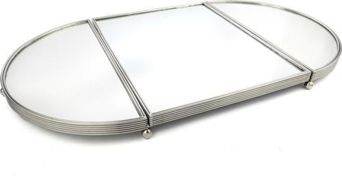 Gümüş Oval Aynalı Metal Tepsi 79x45cm