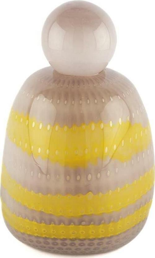 Lila Kapaklı Sarı Çizgili Cam Vazo 19x28cm