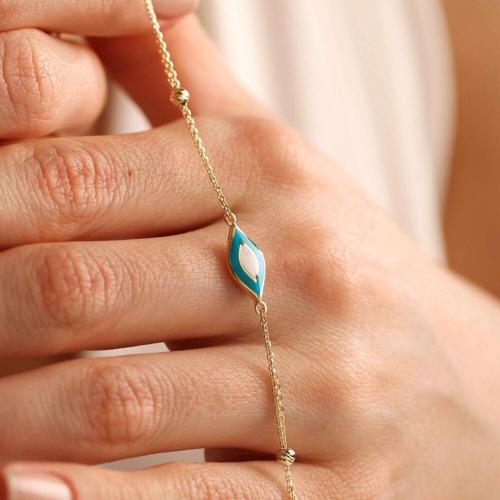 Göz Mineli Altın Zincir Bileklik Dorikalı