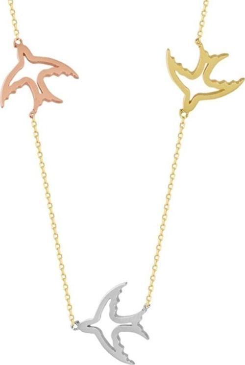 Kırlangıç Altın Kolye 14K Tricolor Gold