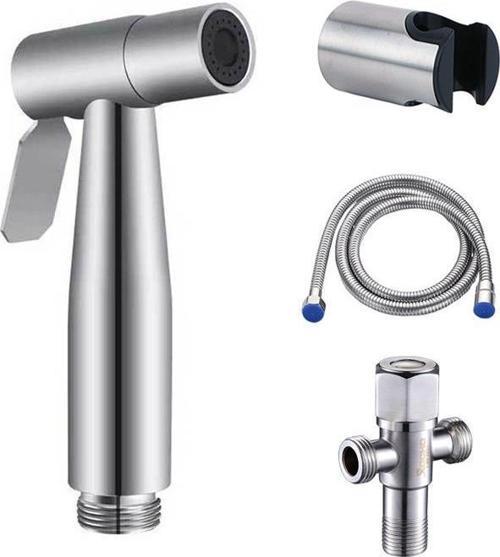 1.5Metre Hortumlu Sprey Tabancalı Lavabo ve Tuvalet Musluğu, Çelik, Su Sızdırmaz, 4 Parça Set