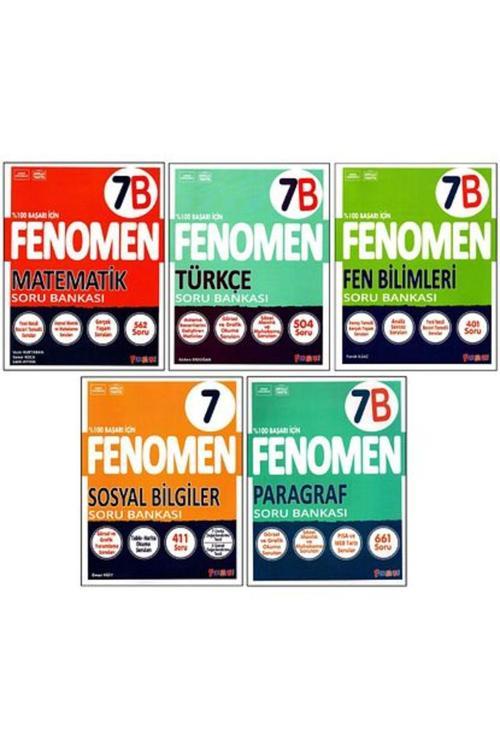 Fenomen Yayıncılık 7. Sınıf Matematik(B)+Türkçe(B)+Fen(B)+Sosyal+Paragraf(B) Soru Bankası 5 Kitap