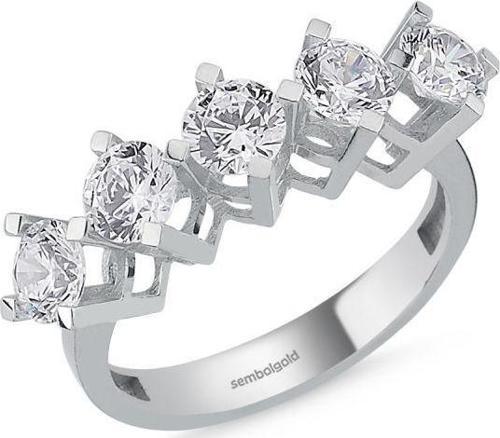 5 Taş Yüzük Beyaz Altın Swarovski
