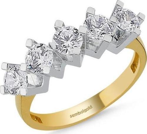 5 Taş Yüzük Sarı Altın Swarovski