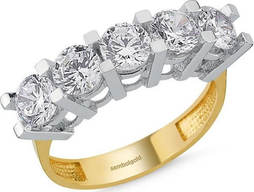 5 Taş Yüzük Sarı Altın Swarovski