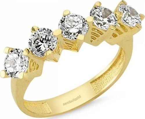 Altın 5 Taş Yüzük SWAROVSKİ Taşlı