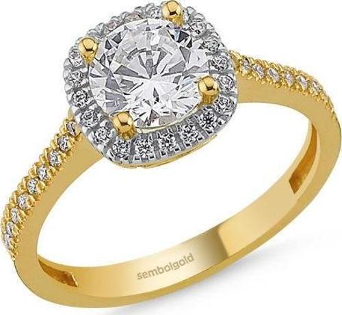 Altın Tektaş Yüzük Swarovski Taşlı Pırlanta Montür