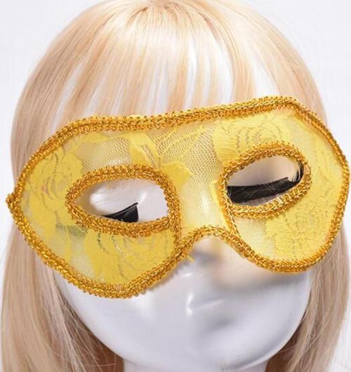 Dantel Tül Malzemeden İmal Sarı Renk Balo Parti Maskesi Venedik