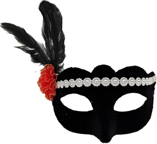 Gümüş Dantelli Kırmızı Gül Tasarımlı Parti Maskesi