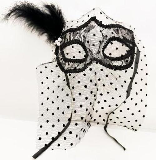 Siyah Puantiyeli Duvaklı İncili Parti Maskesi