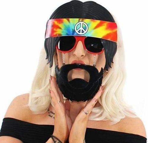 Siyah Saçlı Bandana Hippi Parti Gözlüğü