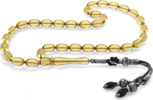 1000 Ayar Gümüş Kazaz Püsküllü Arpa Kesim Şeffaf Beyaz Ateş Kehribar Tesbih