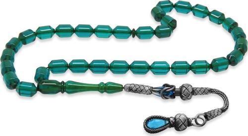 1000 Ayar Gümüş Kazaz Püsküllü Uçlu Kapsül Kesim Turkuaz Ateş Kehribar Tesbih