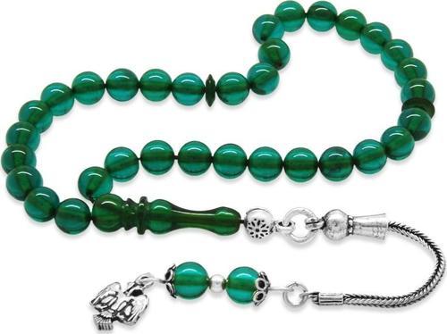 925 Ayar Gümüş Püsküllü Küre Kesim Bilek Boy Turkuaz Ateş Kehribar Tesbih