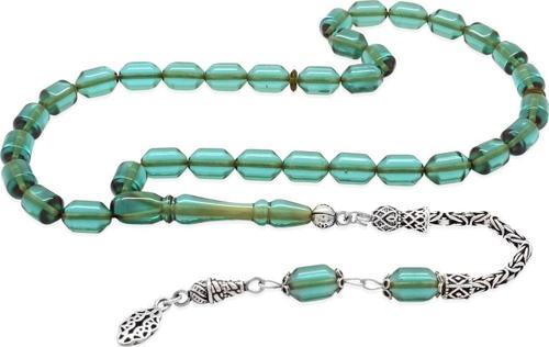 925 Ayar Gümüş Kral Püsküllü Uçlu Kapsül Kesim Su Mavisi Ateş Kehribar Tesbih